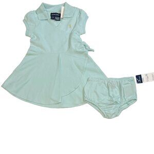 Ralph Lauren - NWT girls 12mo 2-pc pale green wrap dress with matching bloomers